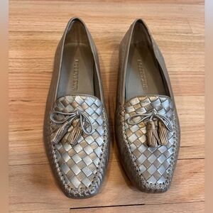 Robert Zur Petra metallic silver woven leather driving loafers size 10